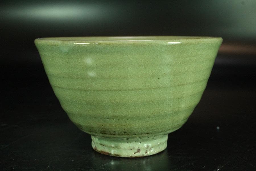 茶道具 原清和作 青井戸 茶碗 美品 共箱(K-YC432)