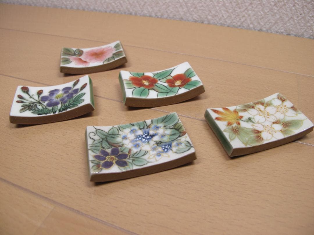 陶あん京焼清水焼 伝統工芸色絵付け　箸置き　５個おまとめ