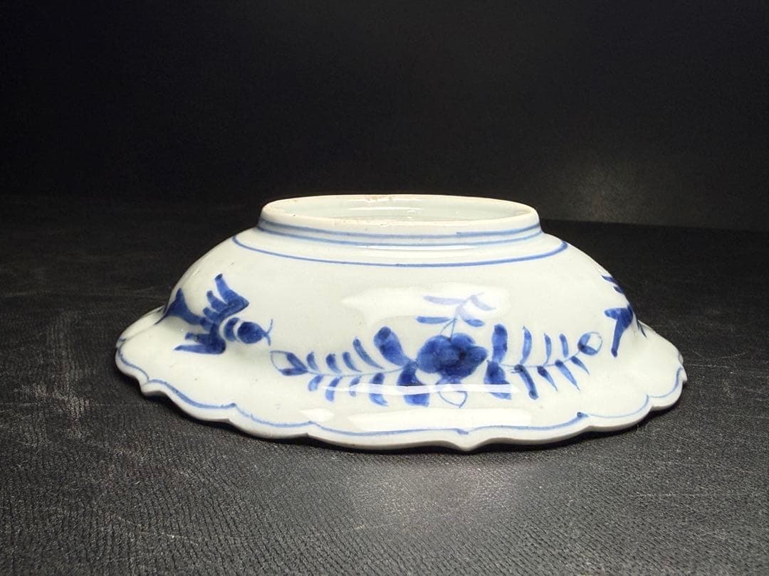 古伊万里 染付 白磁 陽刻 草花文 膾皿 17客 無傷 江戸期 二重角渦福 深鉢