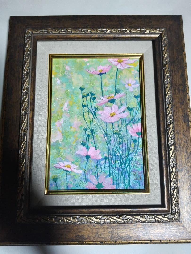 絵画、日本画、SM号、コスモス、春、真作、額縁、片岡珠子、五味悌四郎、山下清。