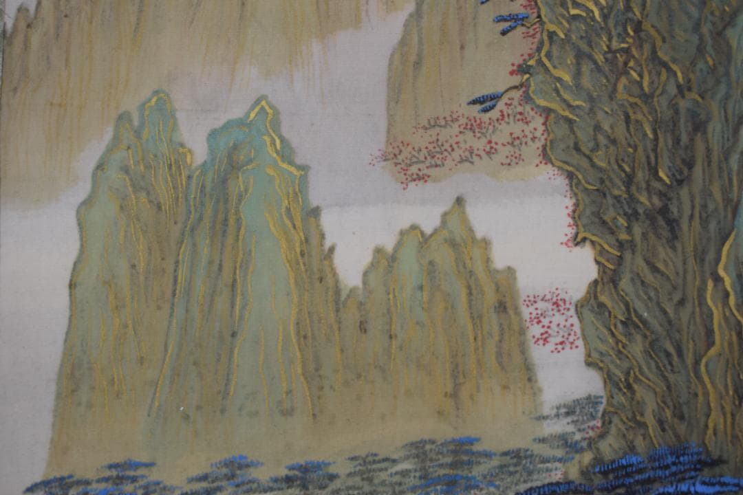 【真作】藤本半田/金剛山青緑山水画賛/掛軸☆宝船☆Y-823　JM