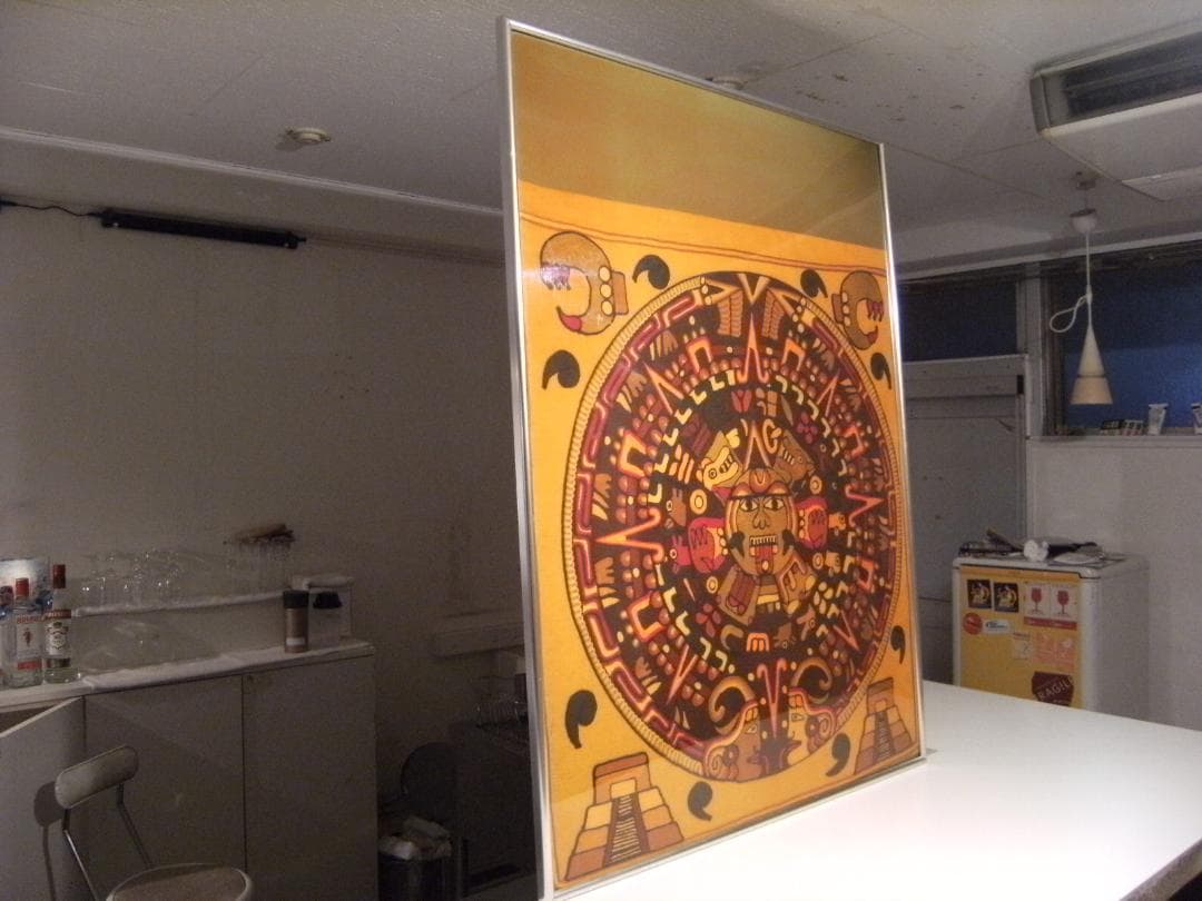 レトロ★メキシコ製品 当時物 世界遺産 マヤ文明 太陽の石 刺繍 装飾品 飾り物