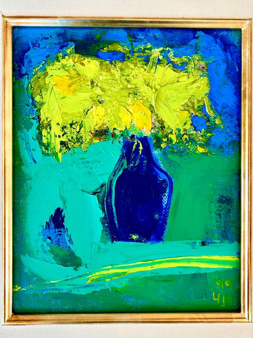 【野村康子】油彩額縁 花瓶と薔薇