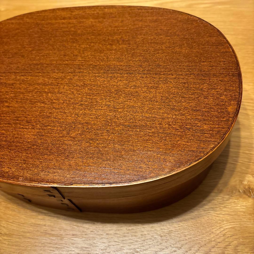 希少！直径30cm 特大曲げわっぱ 楕円形 仕切り付き 小物入れにも 漆 弁当