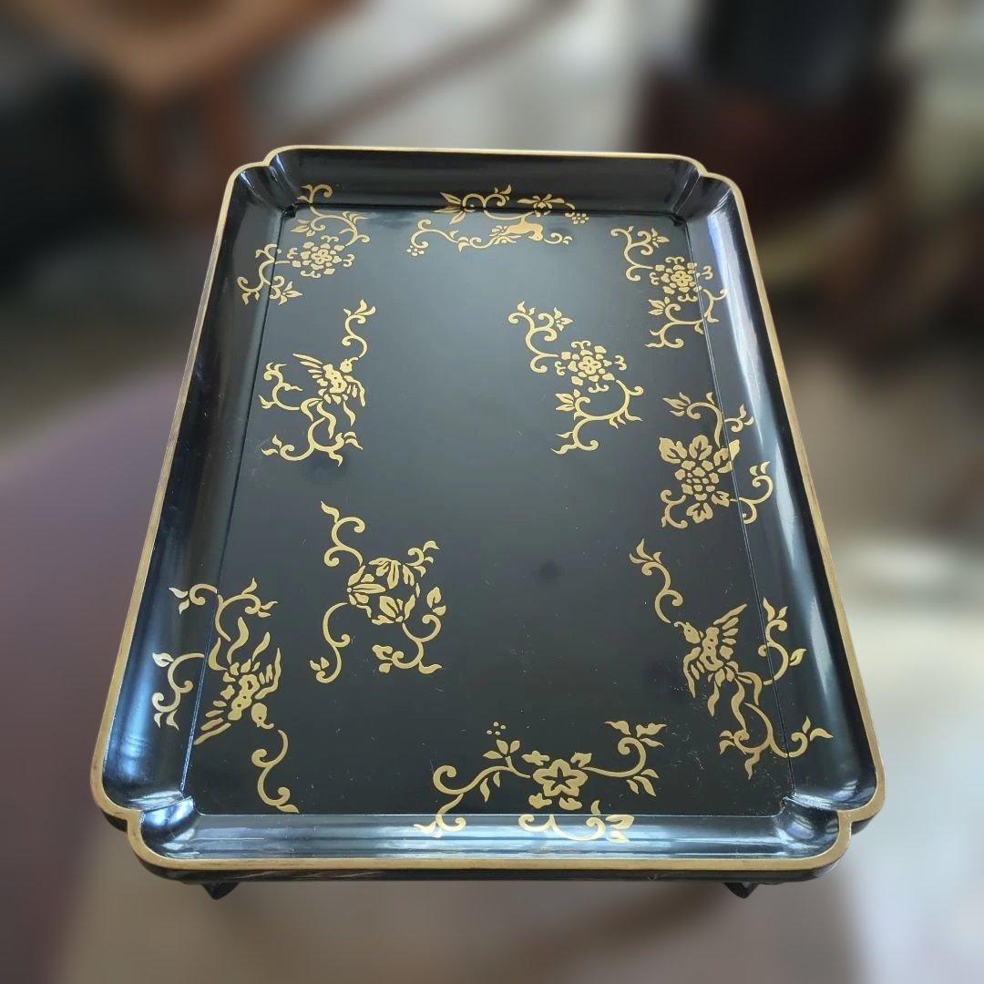 骨董 飾り台 猫脚 蒔絵 硯台 木製漆器 美品 脚付き　お膳　木箱