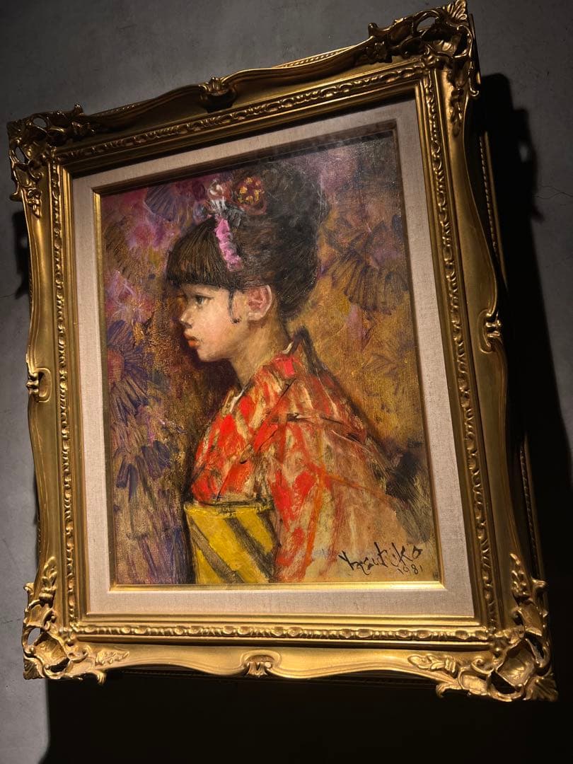 他の人発送×肉筆画　【少女】　直筆サインあり　写実画