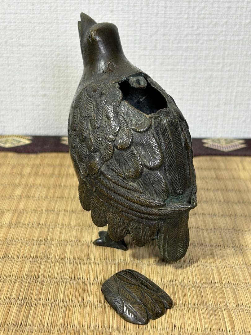 銅製　うづら　香炉　桐箱