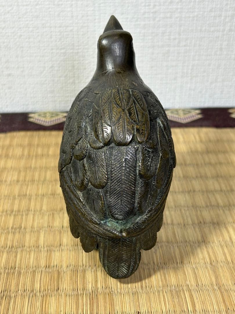 銅製　うづら　香炉　桐箱