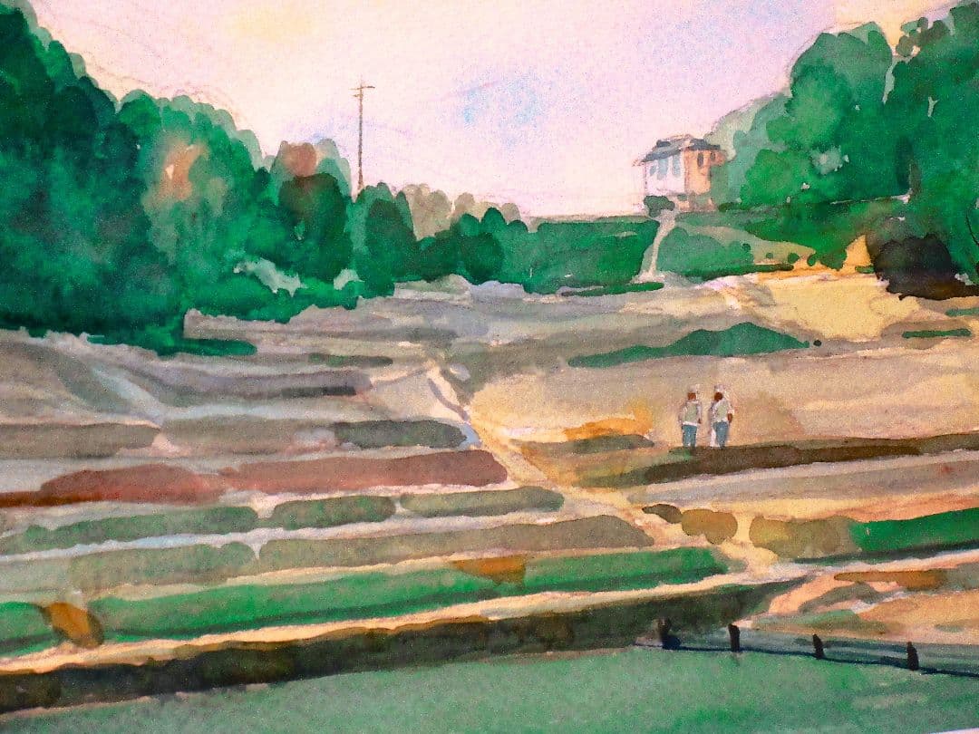 水彩画 田園風景 2018年 額装済み 原画