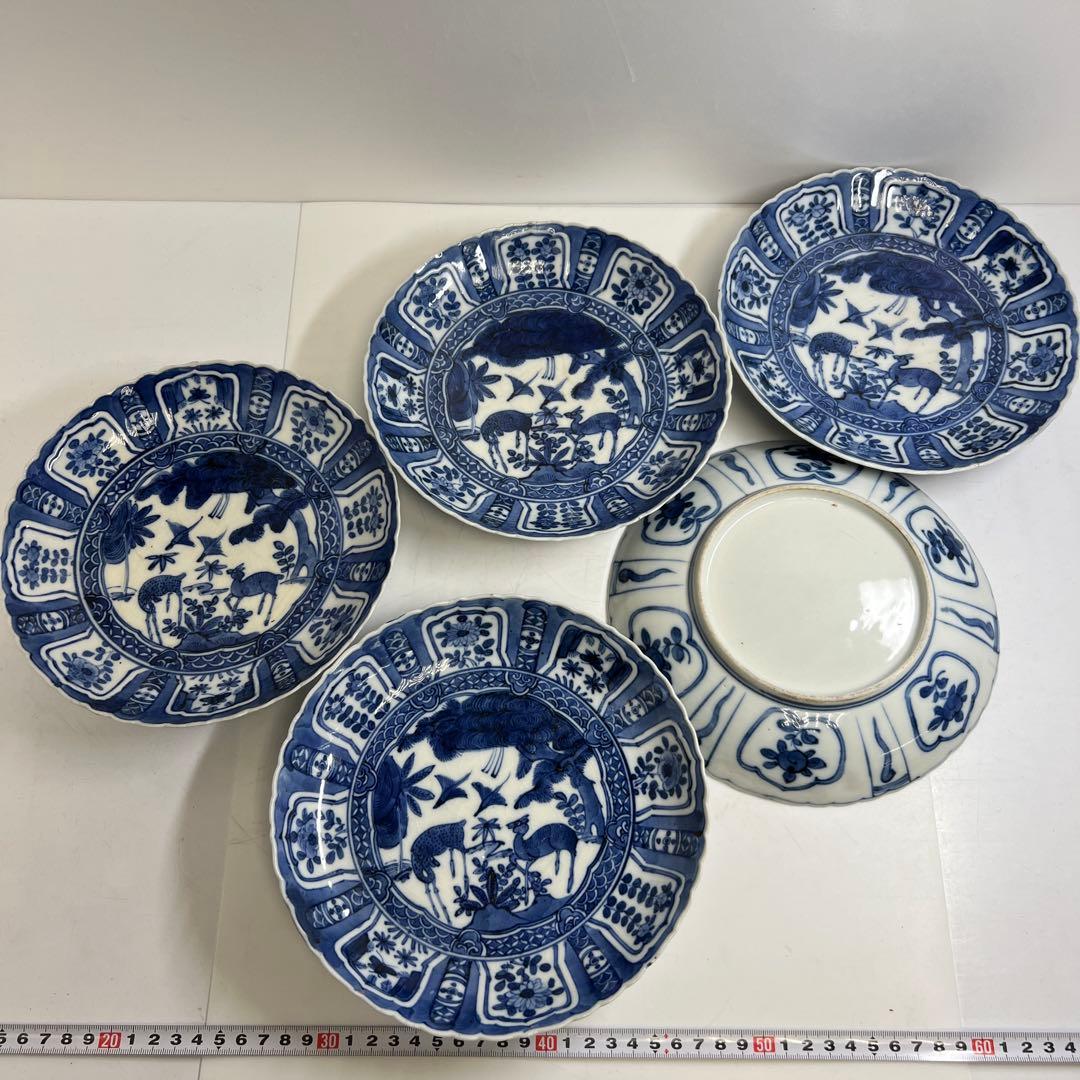 江戸中後期　古伊万里　芙蓉手輪花七寸皿　直径約20.5㎝　東Y8-0122②