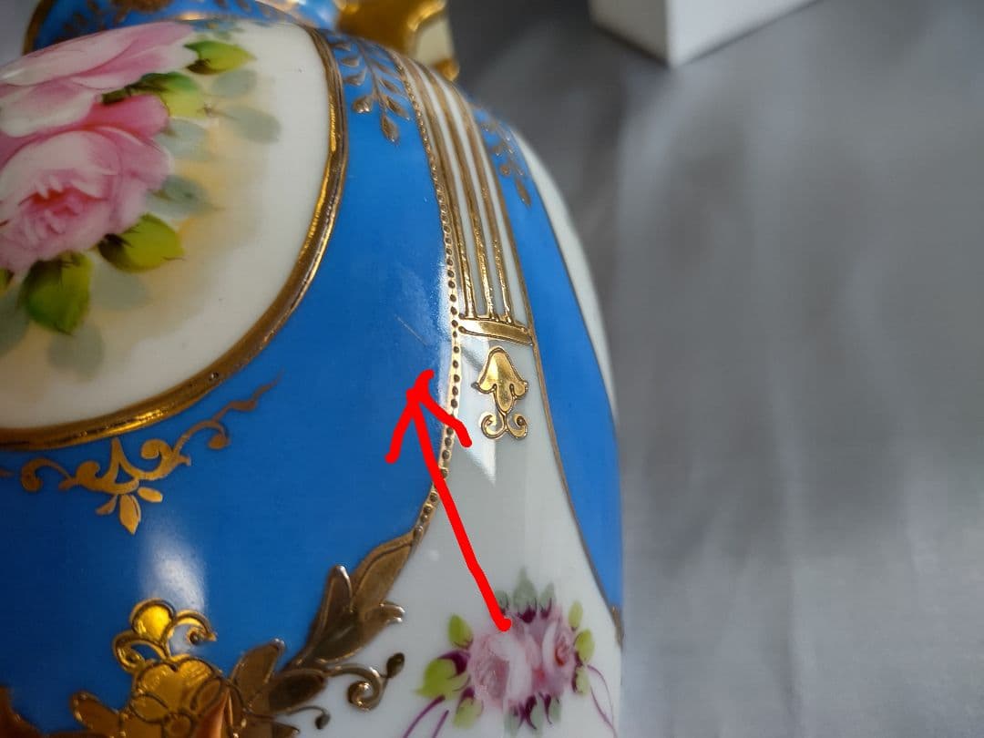 オールドノリタケ 明治期アンティーク マルキ印 青と白の花柄 ペア花瓶２個セット