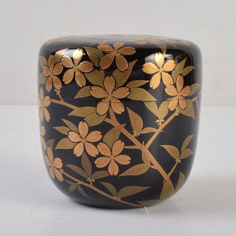 茶道具　輪島塗　佐藤幸一作　山桜之図　棗　共布共箱　M　R9294