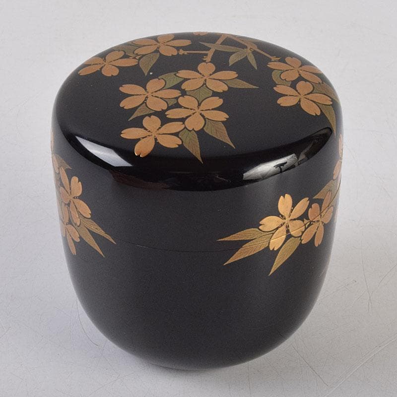 茶道具　輪島塗　佐藤幸一作　山桜之図　棗　共布共箱　M　R9294