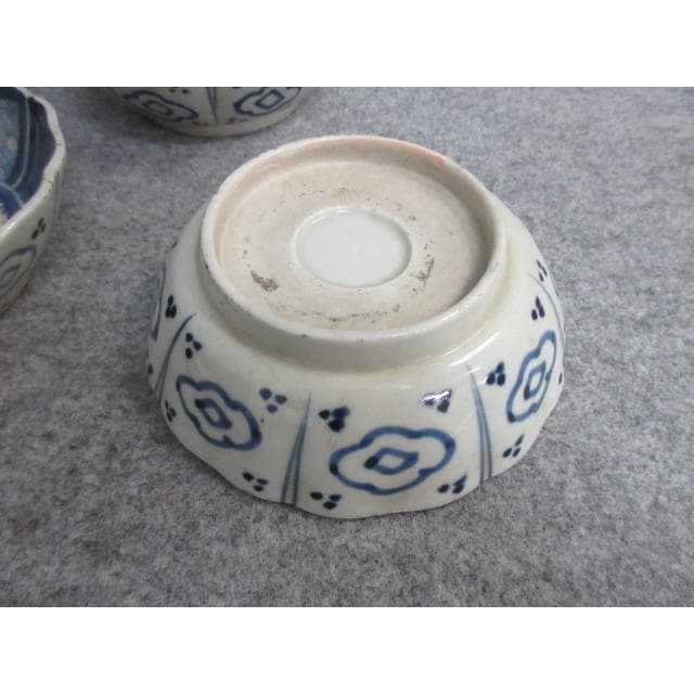 伊万里焼染付扇子に花図なます皿4枚 [B26030]