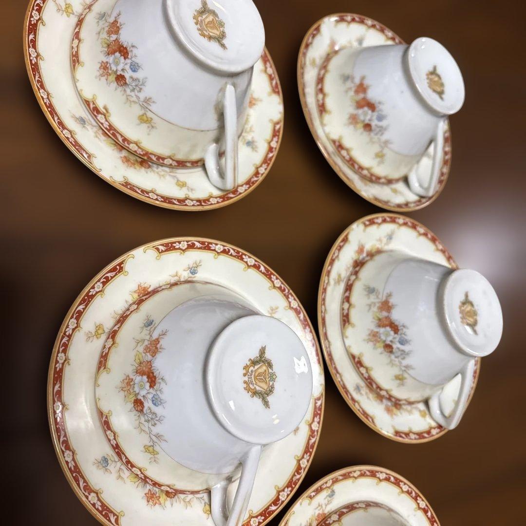 アンティークカップ＆ソーサー五客セットシェイプカップオールドノリタケライバル会社