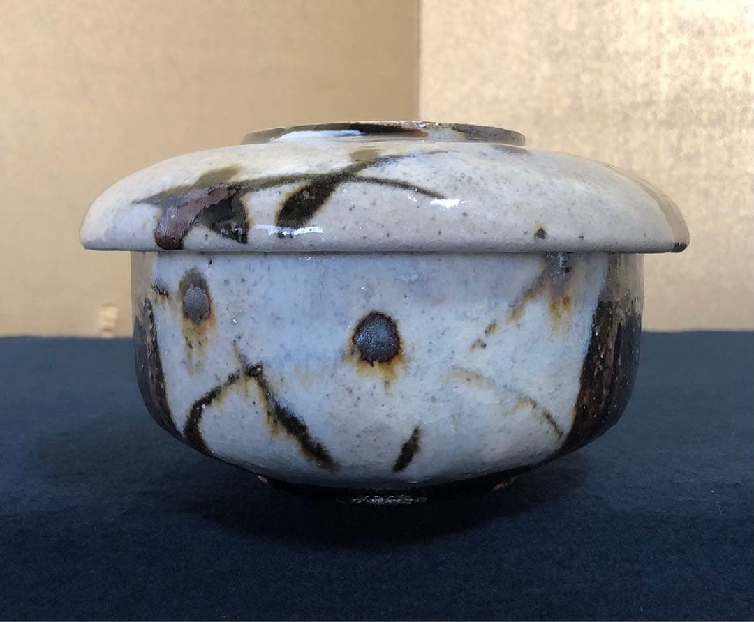 《R》廣永窯 黒織部 蓋物6客 坪島土平 共箱　250826G2