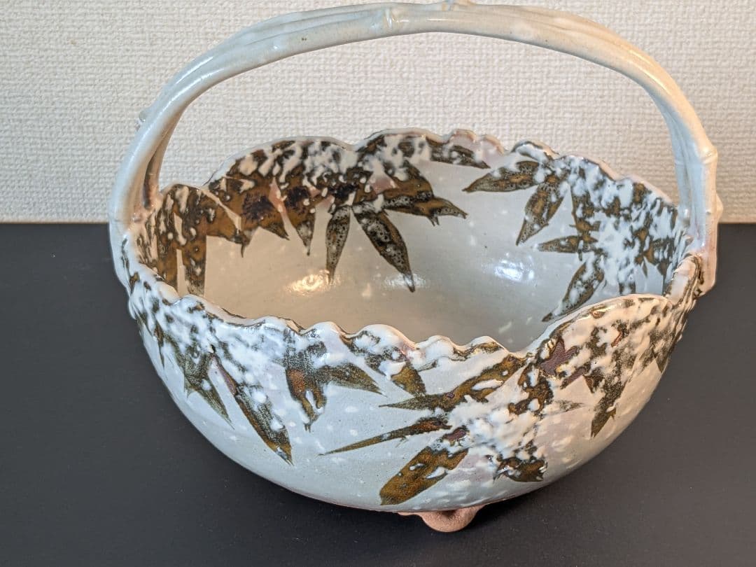 京焼 三浦竹泉 竹軒 倣仁阿弥道八翁造 乾山写雪笹画 手鉢 菓子器 二重箱