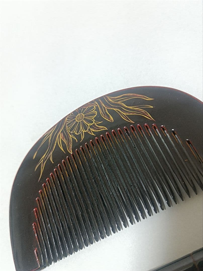 漆塗り花柄櫛とこうがいセット