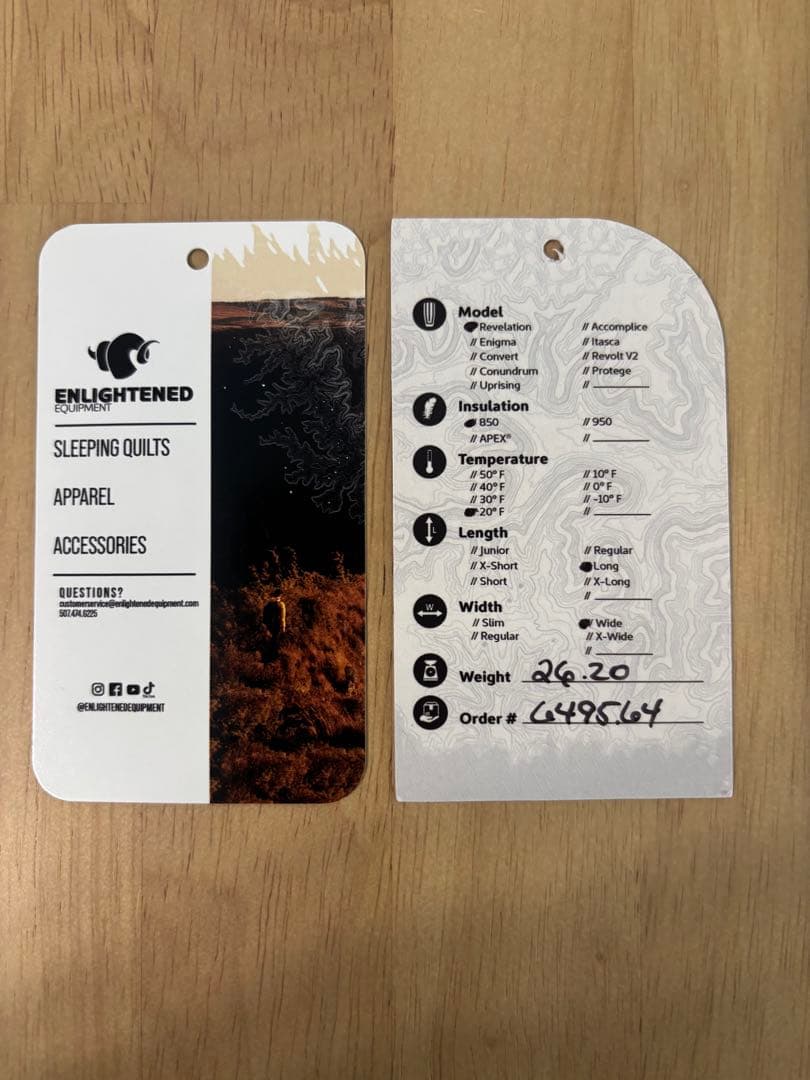 アウトドア寝具 ENLIGHTENED EQUIPMENT REVELATION 850FP