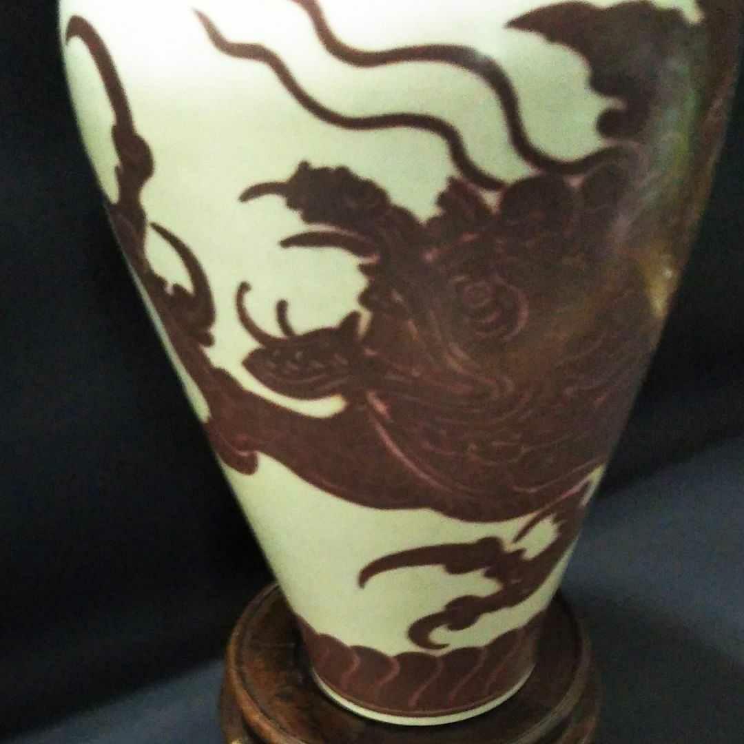 ※中国古美術/釉裏紅龍紋大瓶/