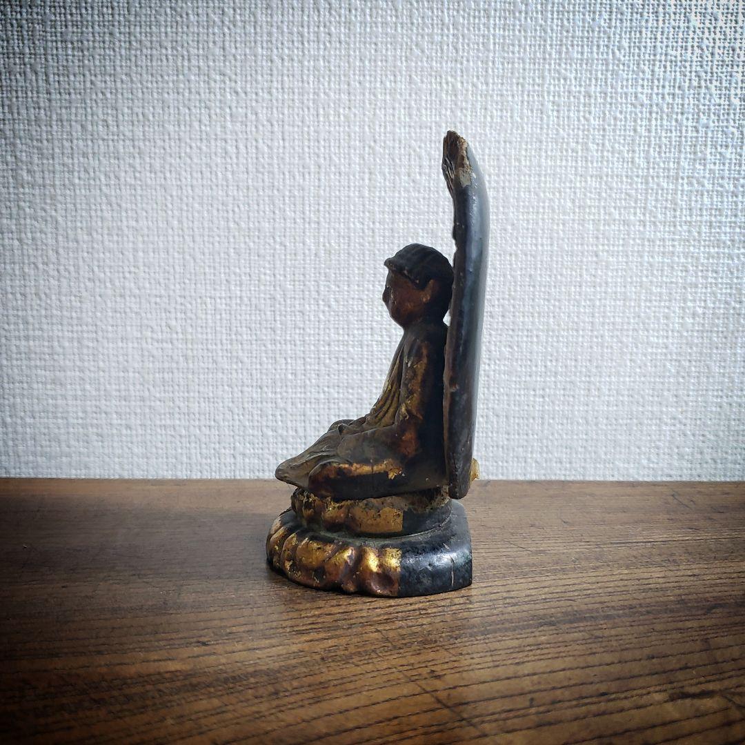 木彫 阿弥陀如来 坐像 台座　光背 小型 時代物 骨董 仏像　訳あり