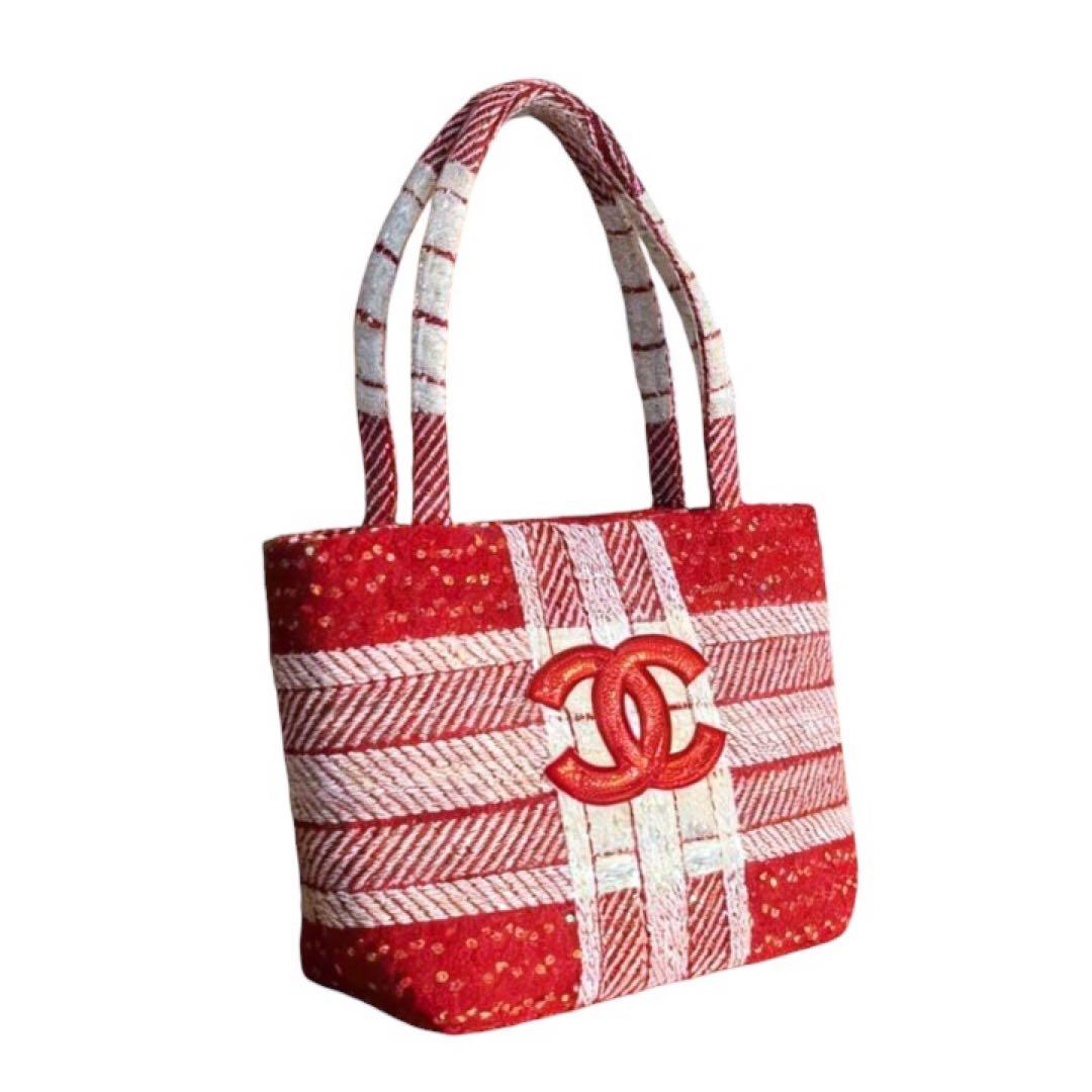 希少 CHANEL シャネル ツイード トートバッグ ノベルティ スパンコール