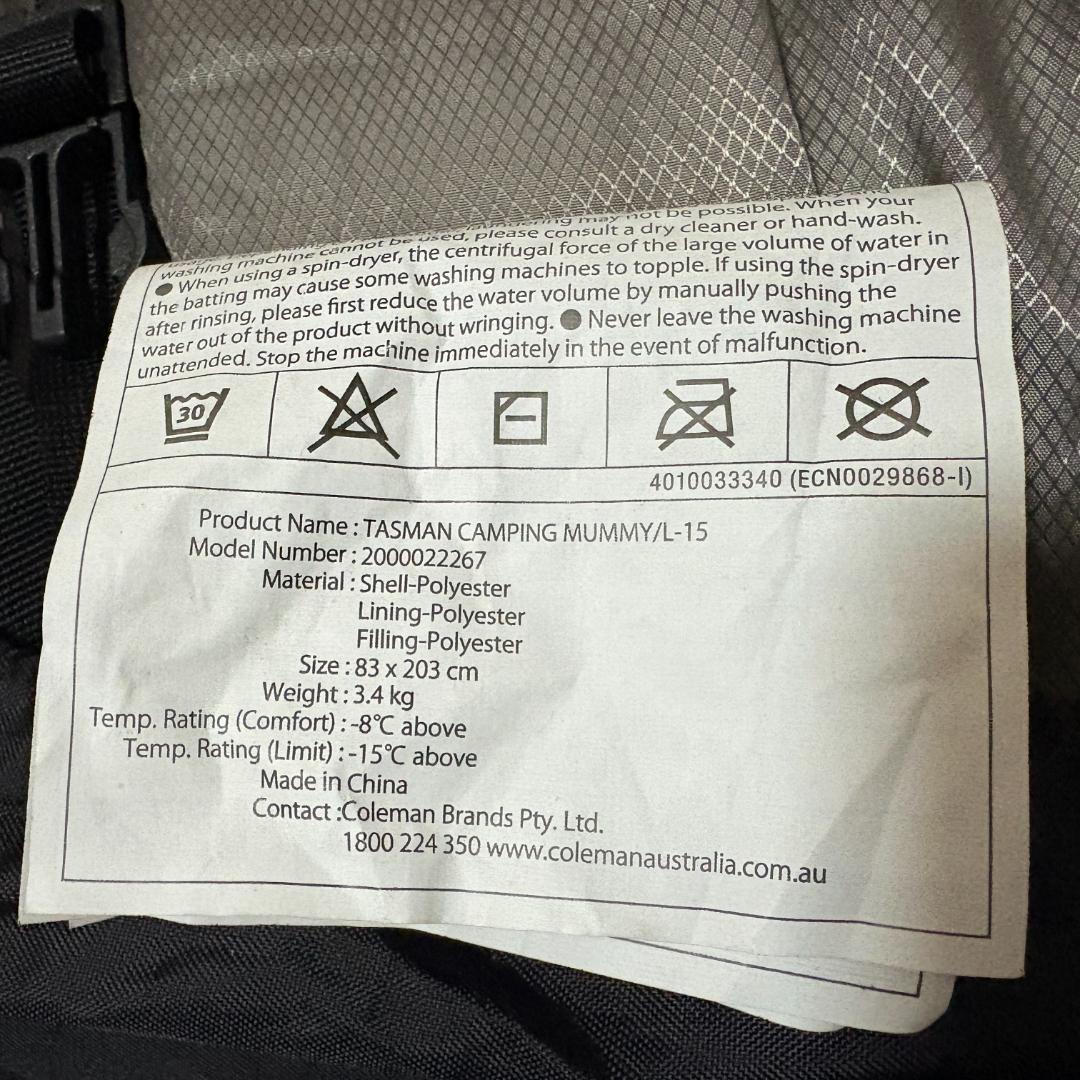 Coleman タスマンキャンピングマミー L-15　コールマン　【美品】