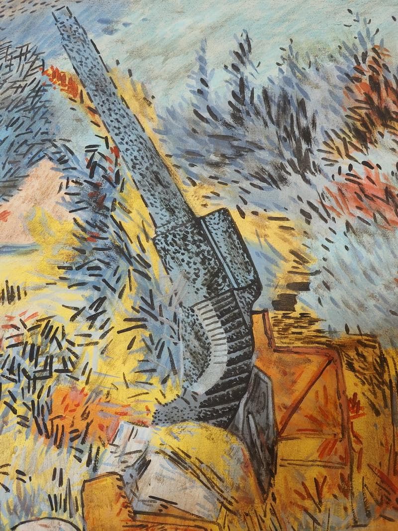 【値下げ】風景画　山下清　高射砲　油絵　F6絵画　額付き　手描き　肉筆