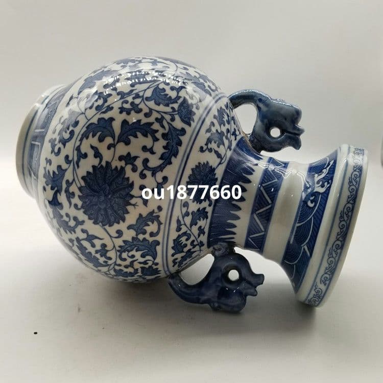 鯖纏枝花両耳賞瓶 花瓶 景徳鎮 陶磁器 装飾品 現代工芸品 美術品 置物