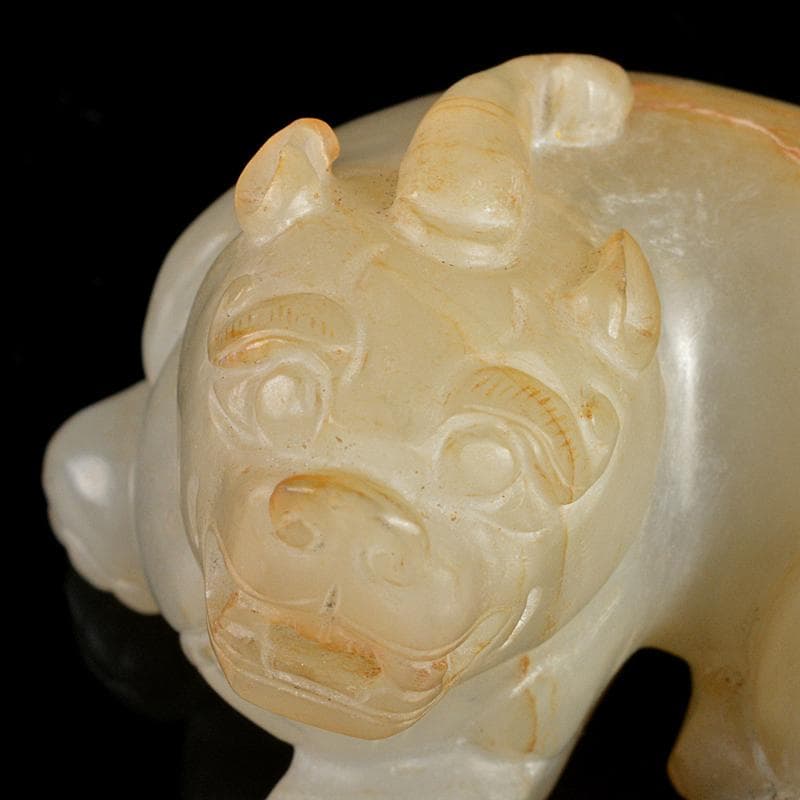 中国　玉石白玉彫刻　神獣　紙鎮　置物　C　R5393