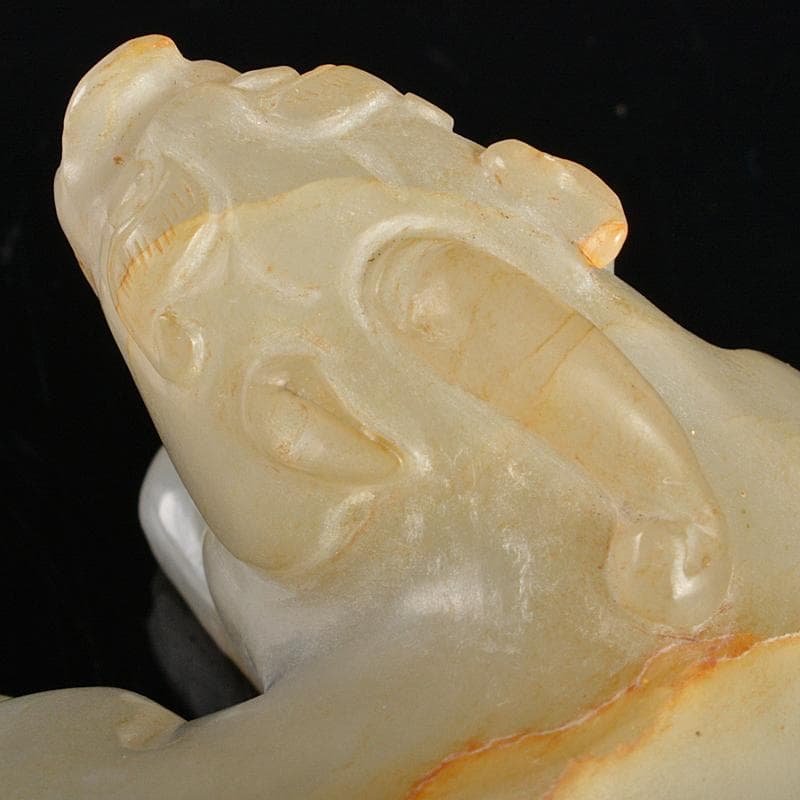中国　玉石白玉彫刻　神獣　紙鎮　置物　C　R5393