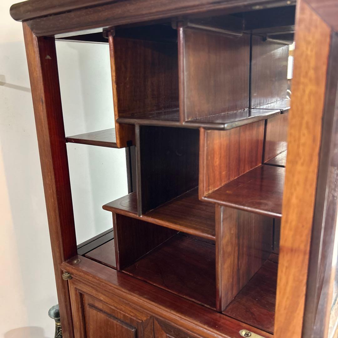 アンティーク木製ガラス扉キャビネット