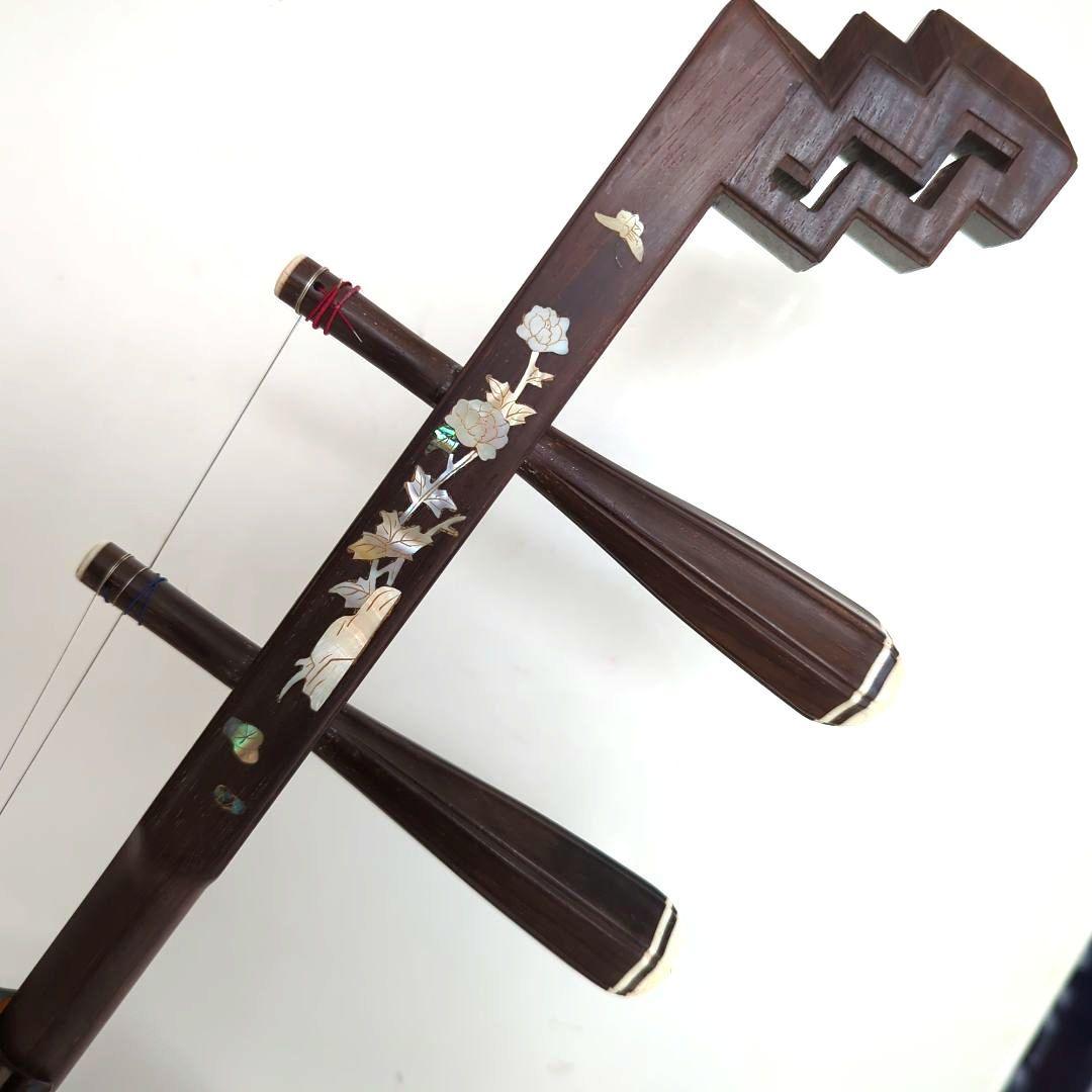 胡涵柔製作 最上級明清老紅木 未使用 螺鈿花 回紋頭 二胡5