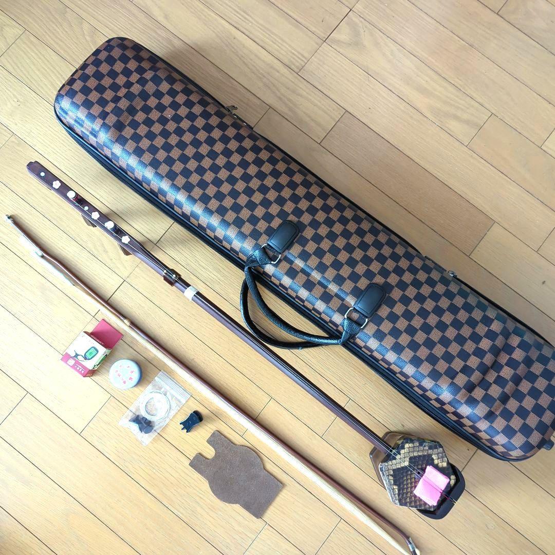 胡涵柔製作 最上級明清老紅木 未使用 螺鈿花 回紋頭 二胡5