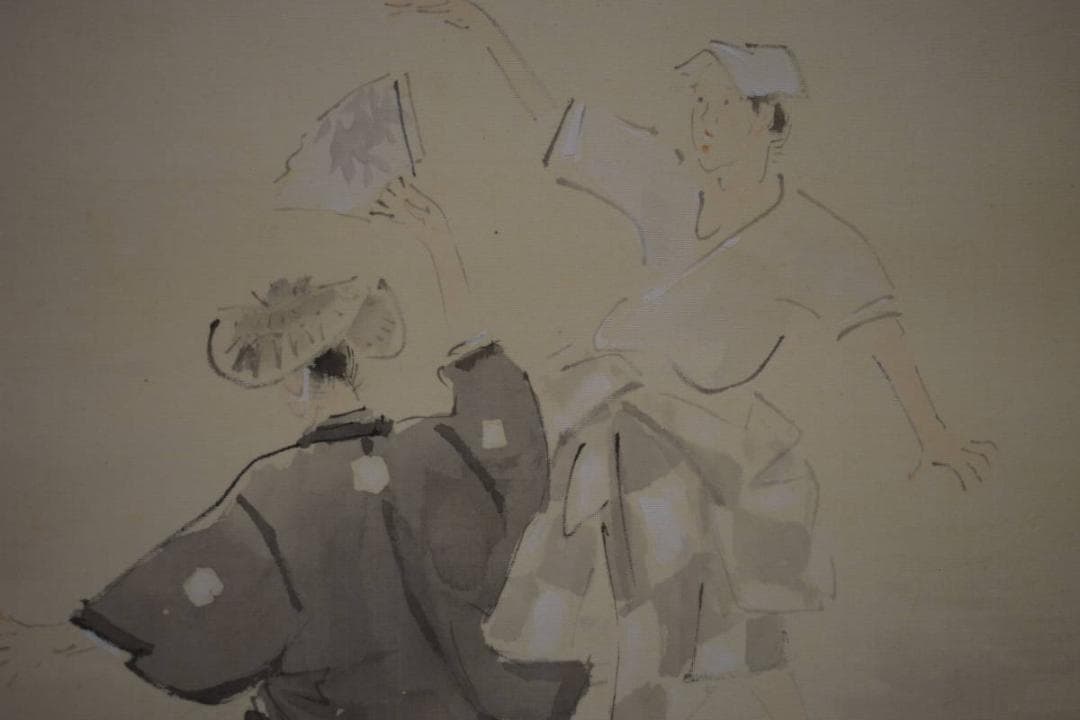 真作/森安石象/人物踊り図/踊り子/桐共箱付/布袋屋掛軸HJ-54