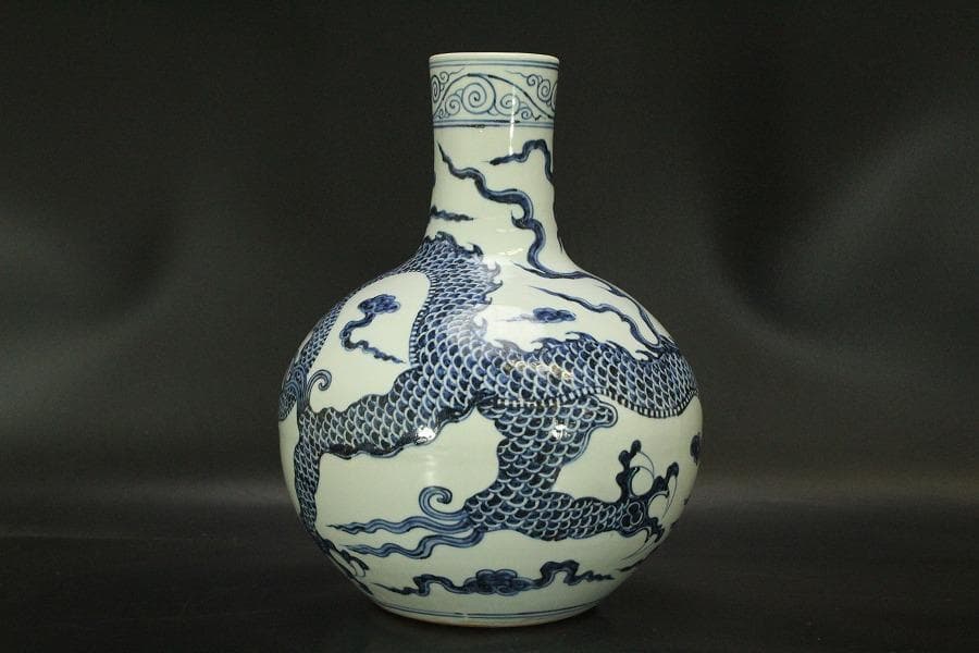 中国美術 青花 龍紋 天球瓶(A737)
