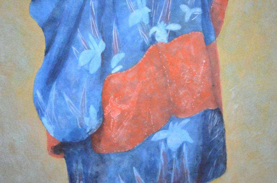 【「和服の女」 岩絵具 】岡田三郎助あやめの衣の模写