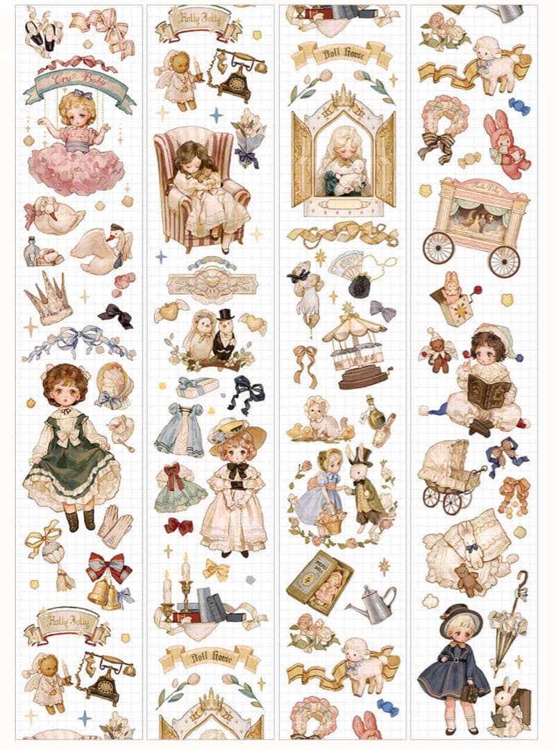 海外マスキングテープ 巻き売り No.225 女の子 人物 レトロ