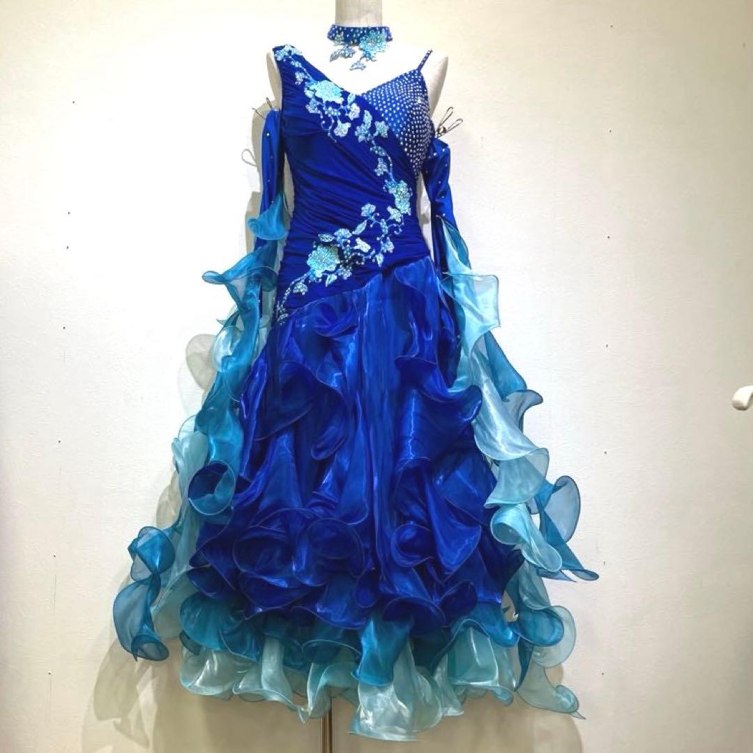 社交ダンス　モダンドレス　スタンダードドレス　ブルー