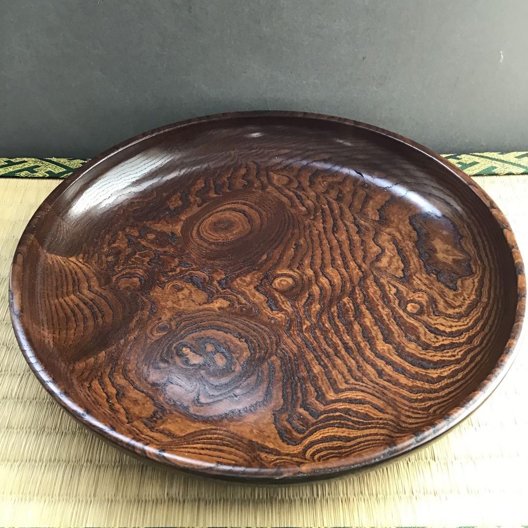 茶道具　菓子器　神代欅菓子盆　木工作家　榮一作　共箱　S284KB