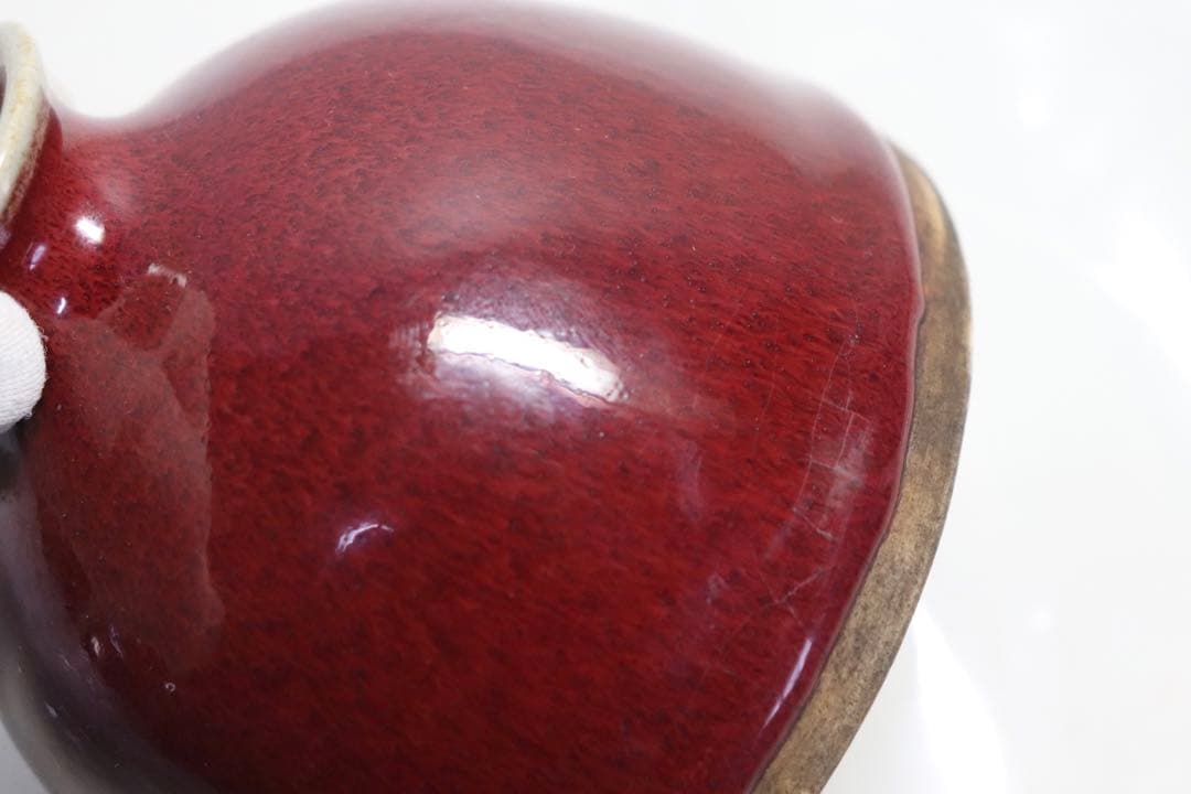 中国　祭紅釉水盂　木箱入　送料込み1211