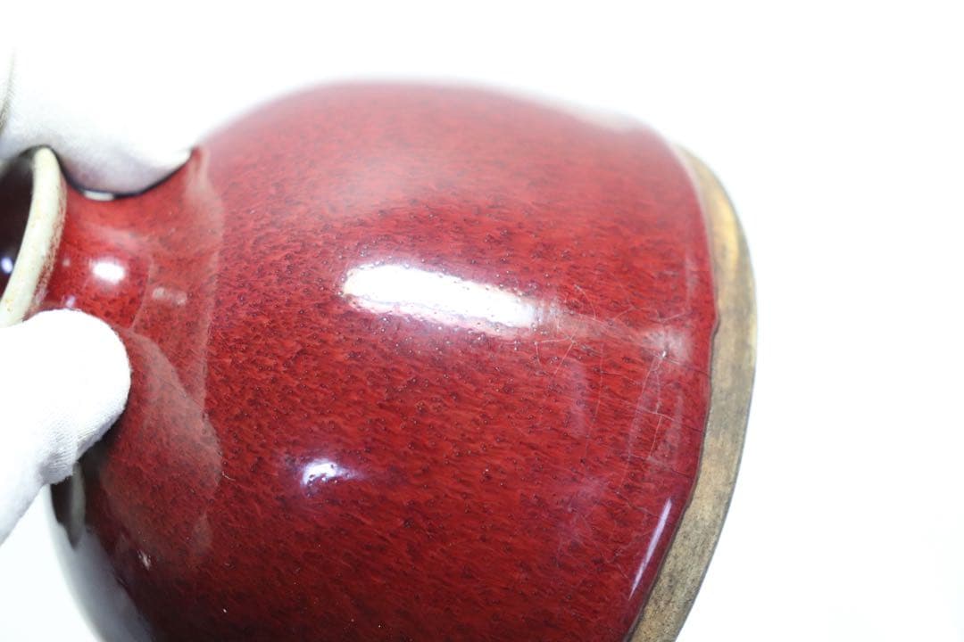 中国　祭紅釉水盂　木箱入　送料込み1211