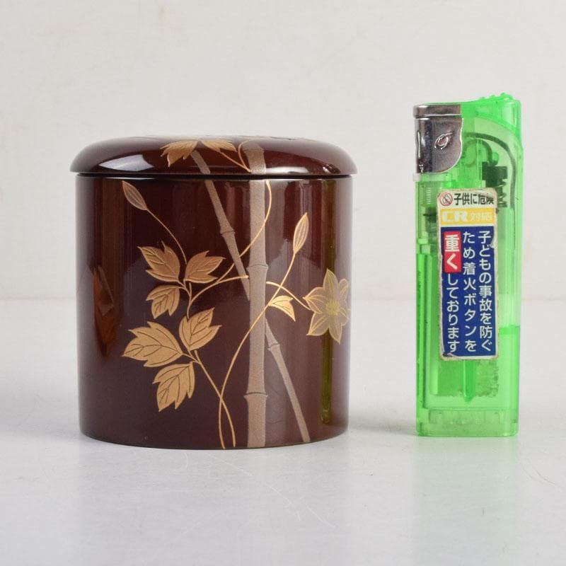 茶道具　吉田利昭（宗利）作　鉄線蒔絵　寸切茶器　棗　共布共箱　V　8842