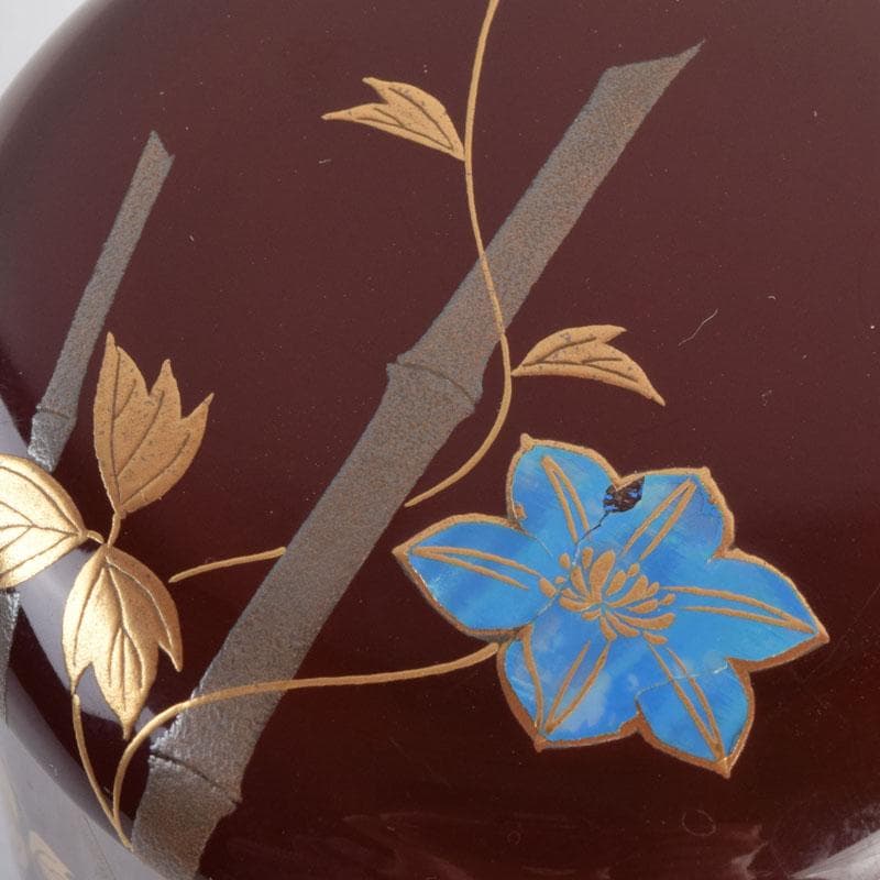 茶道具　吉田利昭（宗利）作　鉄線蒔絵　寸切茶器　棗　共布共箱　V　8842