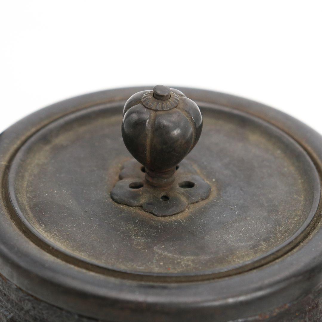 秦蔵六造 鉄瓶 饕餮文 鉄砲口 小振 煎茶道具　N952