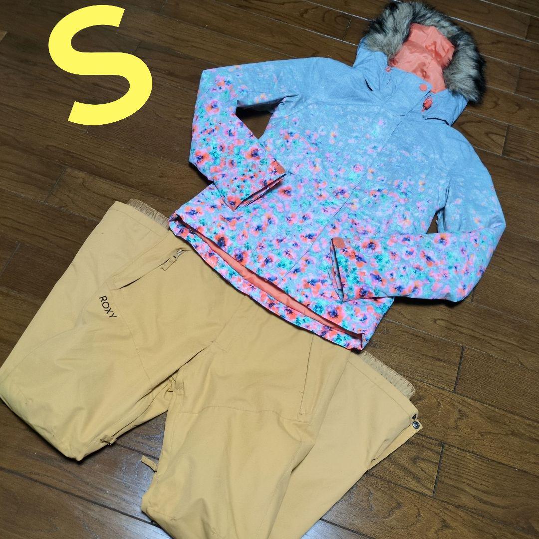 【美品】ROXY　スノボウェア　上下セット　総柄　小花柄　キャメルブラウン　Ｓ