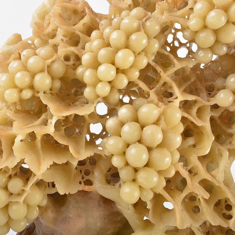 中国　玉石蝋石青田石彫刻　葡萄刻　床飾　置物　V　R5592