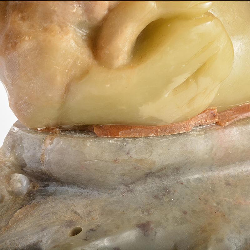 中国　玉石蝋石青田石彫刻　葡萄刻　床飾　置物　V　R5592