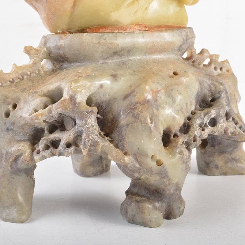 中国　玉石蝋石青田石彫刻　葡萄刻　床飾　置物　V　R5592