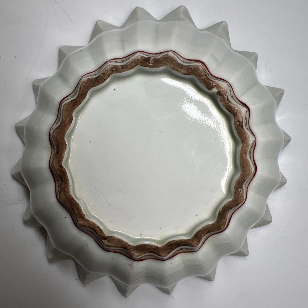 江戸中後期古伊万里赤絵花図　ギザギザ向付10客　木箱付　幅約12.7㎝　トトオサ